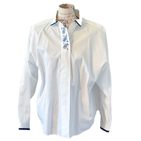 𝅺COTTAGE Core White Blouse with Blue Embroidery - Picture 3 of 8